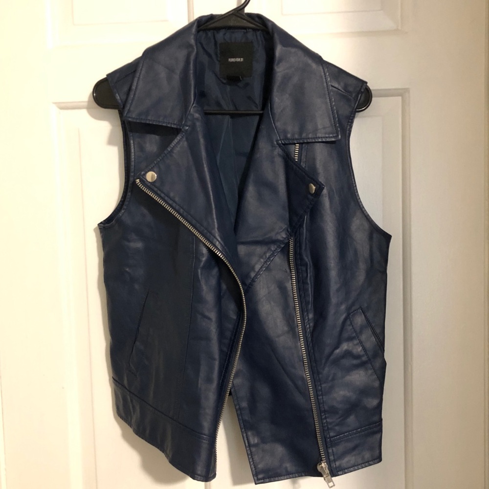 Navy Blue Faux Leather Vest